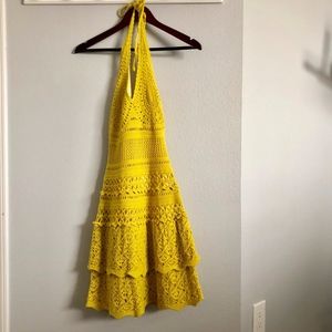 Yellow Crocket Halter Summer Dress, XS